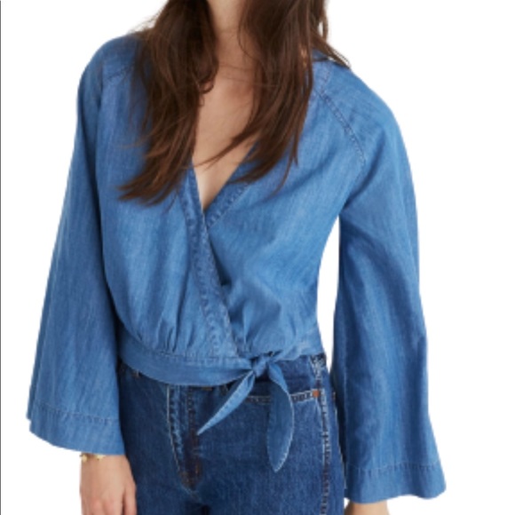 Madewell Tops - NWT Madewell Denim Bell-Sleeve Wrap Top Size M